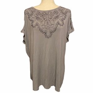 Lane Bryant gray knit tee black beading 18/20‎